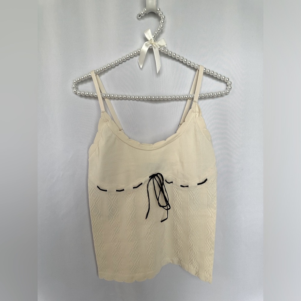 Forever 21 Women’s Cream White Camisole with Brown Ribbon Detail